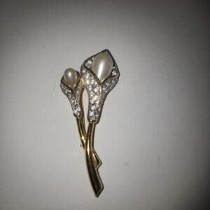 VINTAGE EDITH VANDERBILT RHINESTONE DOUBLE CALA LILLY BROOCH PIN